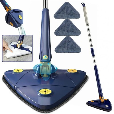 Kendinden Sıkmalı Üçgen Mop 2 Mikrofiber Bezli Cam Duvar Yer Parke Silebilen Mop